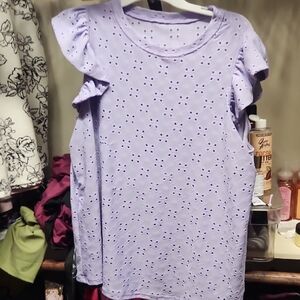 Lilac Eyelet Ruffle Sleeve Women's Top